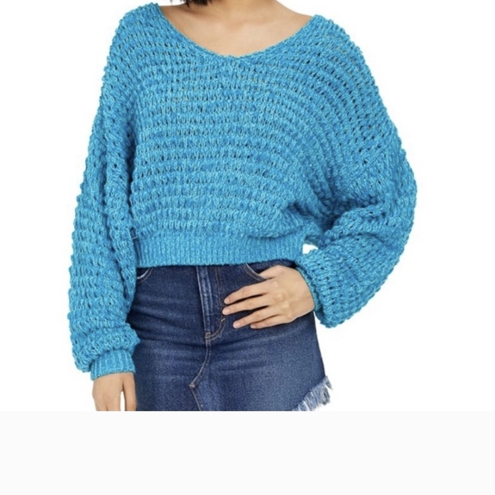 Free People Vibrant Blue V-Neck Sweater
